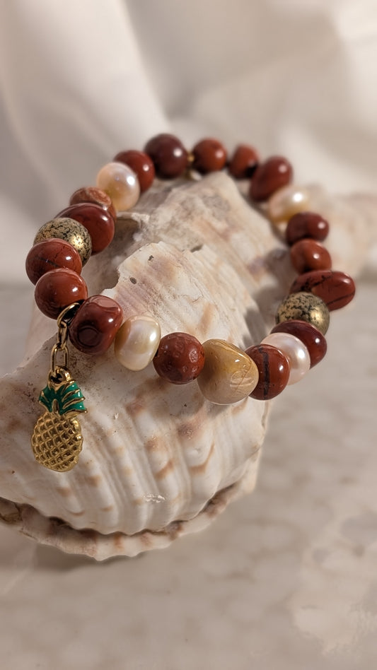 Bracelet saveur sucré en perles jaspes rouge
